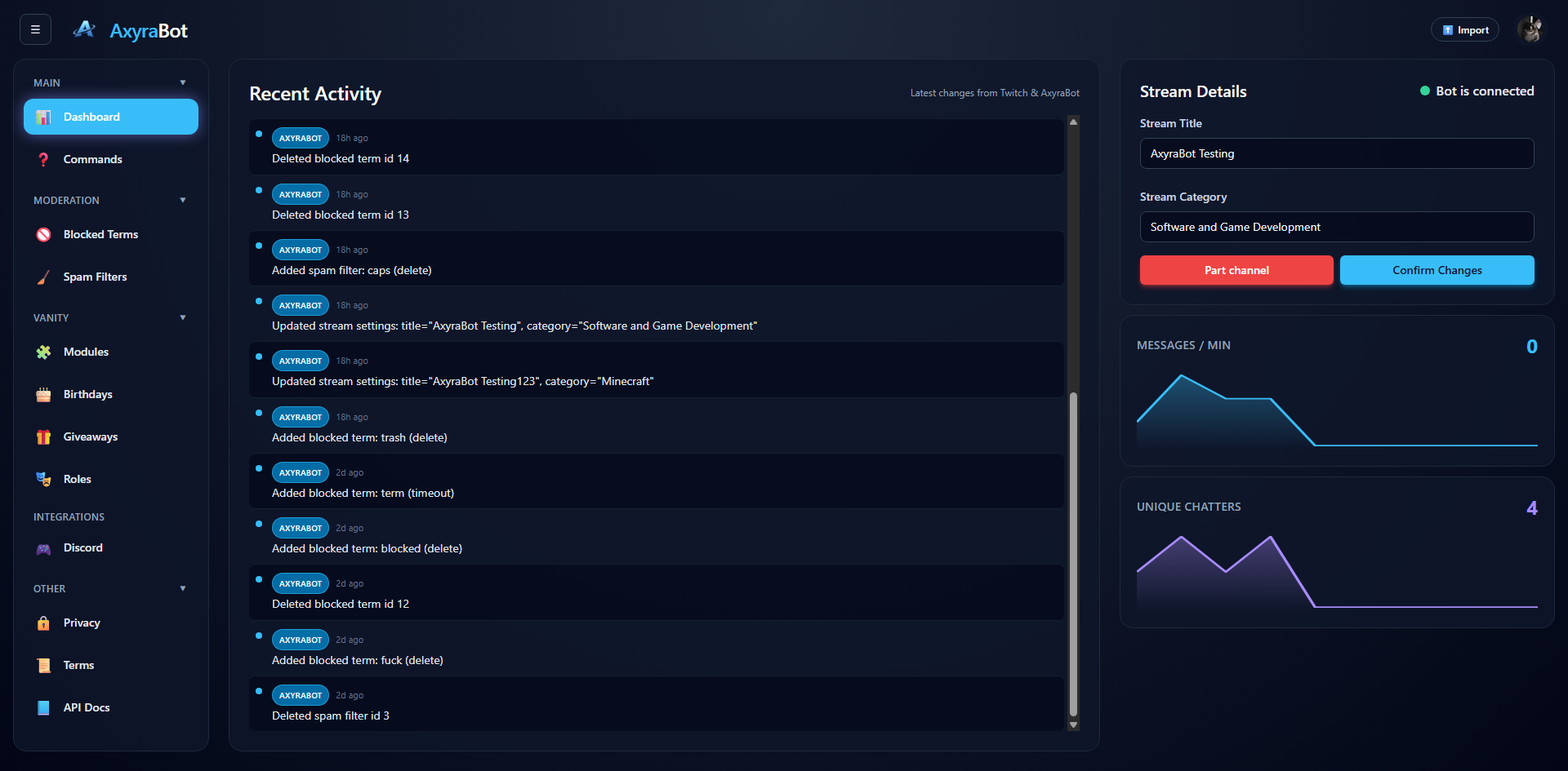 AxyraBot Dashboard